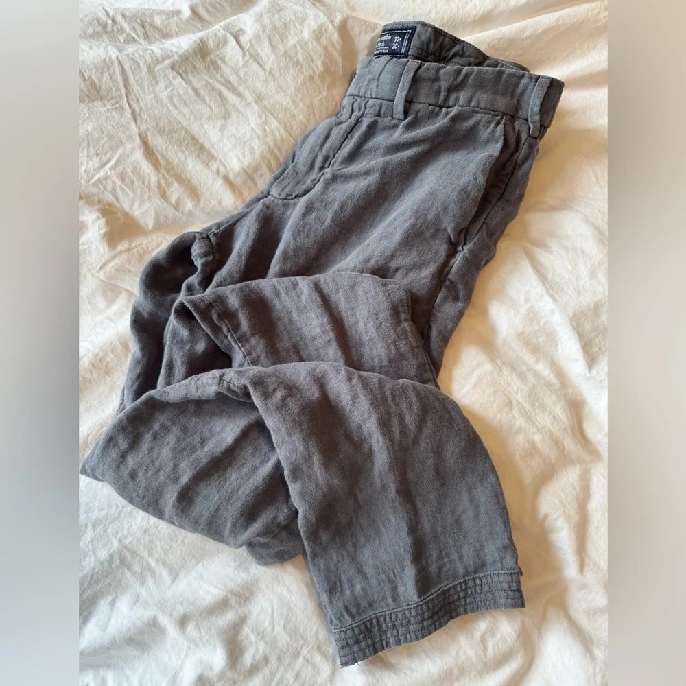 Abercrombie & Fitch Rustin Athletic Slim 100% Linen Pants Grey 30x30